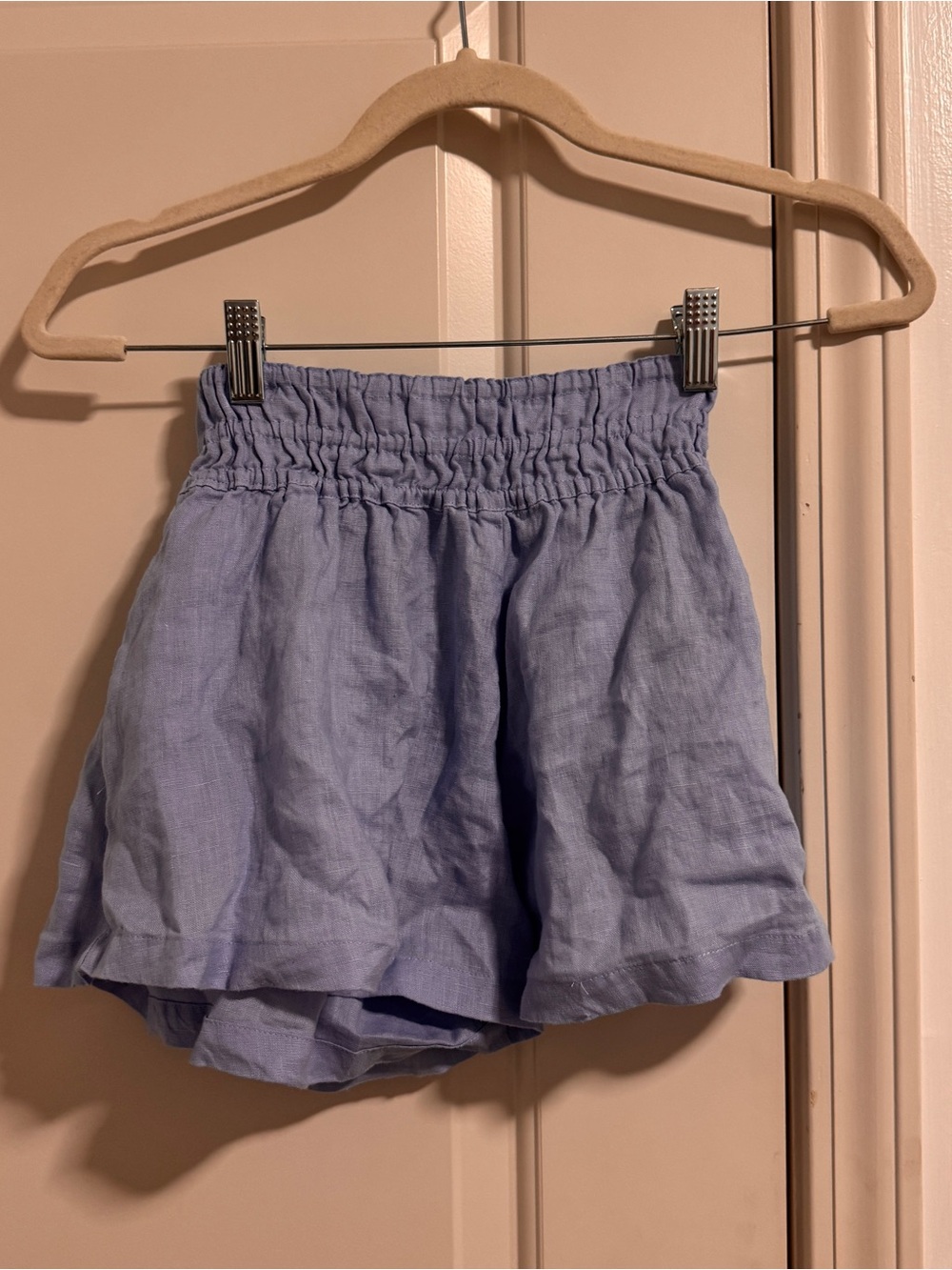 Anthropologie Lavender Smocked-Waist Linen-Blend Shorts